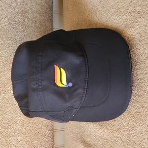 EUC Fabletics Perforated Rainbow Logo ballcap hat black red orange adjus…